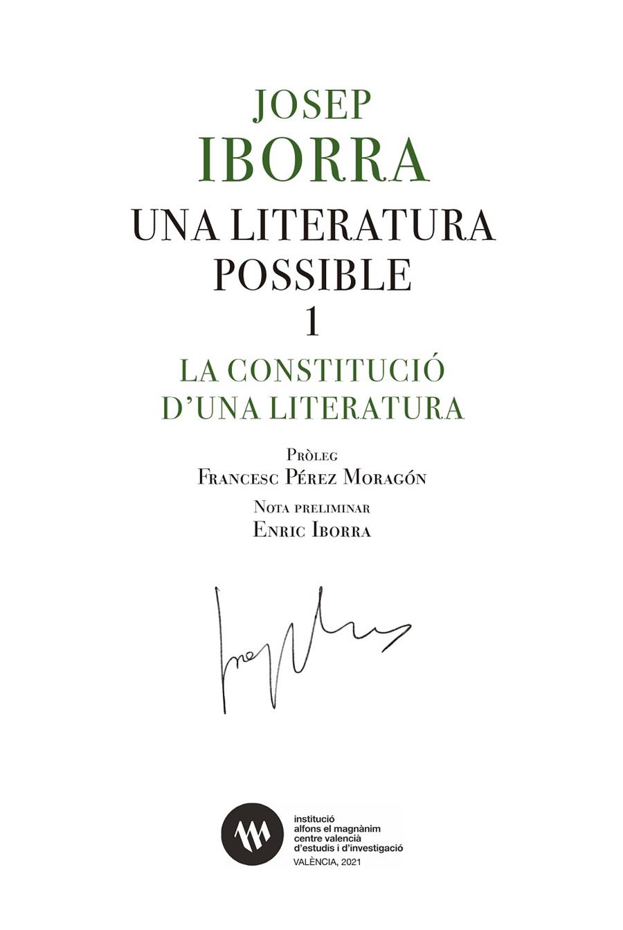 Literatura possible 1, Una : La contitució d'una literatura | 9788478228904 | Iborra Martínez, Josep